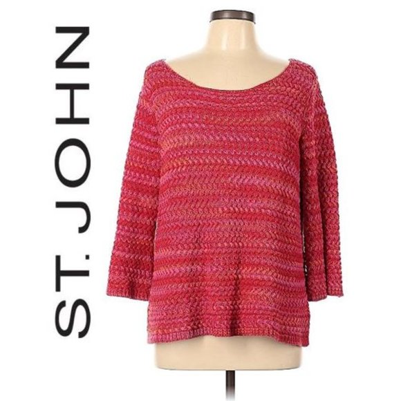 Designer - ST. JOHN Gorgeous 100% cotton pink/red/orange cable knit sweater - Picture 1 of 10
